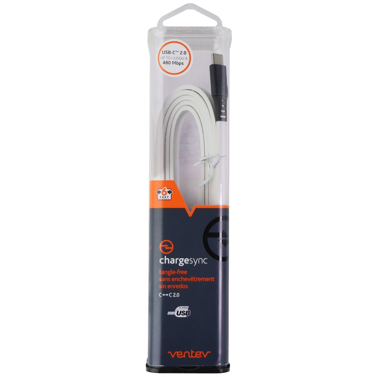 Ventev 6-Foot ChargeSync (USB-C) to (USB-C) Flat Tangle-Free Cable - White Cell Phone - Cables & Adapters Ventev - Simple Cell Bulk Wholesale Pricing - USA Seller