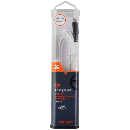 Ventev 6-Foot ChargeSync (USB-C) to (USB-C) Flat Tangle-Free Cable - White Cell Phone - Cables & Adapters Ventev - Simple Cell Bulk Wholesale Pricing - USA Seller