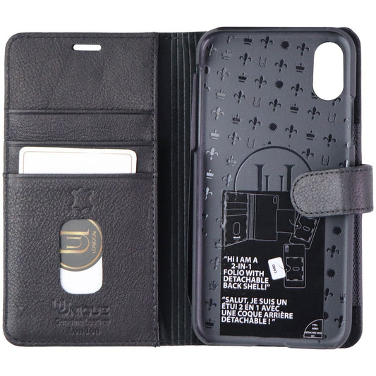 Unique London Genuine Leather 2 in 1 Folio for Apple iPhone Xs/X - Black Cell Phone - Cases, Covers & Skins Unique London - Simple Cell Bulk Wholesale Pricing - USA Seller