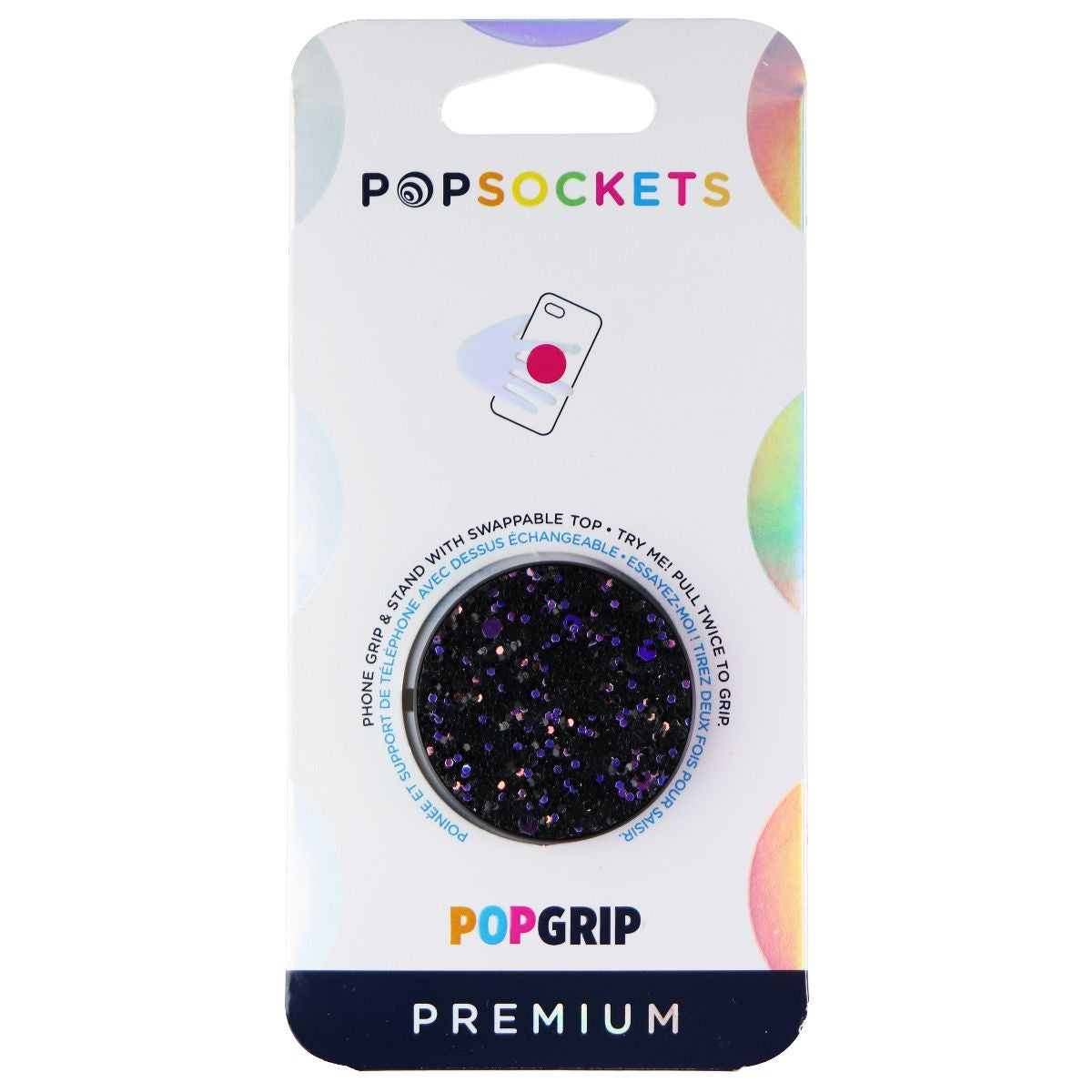 PopSockets Swappable Grip and Stand for Phones and Tablets - Black Sparkle Cell Phone - Mounts & Holders PopSockets    - Simple Cell Bulk Wholesale Pricing - USA Seller