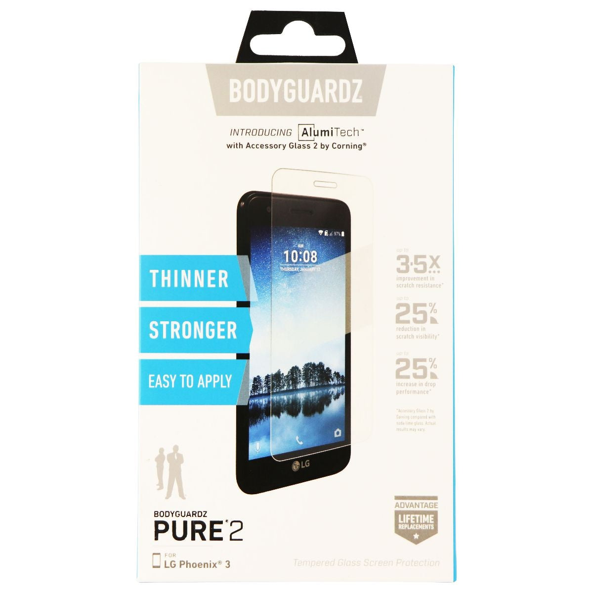 BodyGuardz Pure 2 Series Tempered Glass Screen for LG Phoenix 3 - Clear Cell Phone - Screen Protectors BODYGUARDZ - Simple Cell Bulk Wholesale Pricing - USA Seller