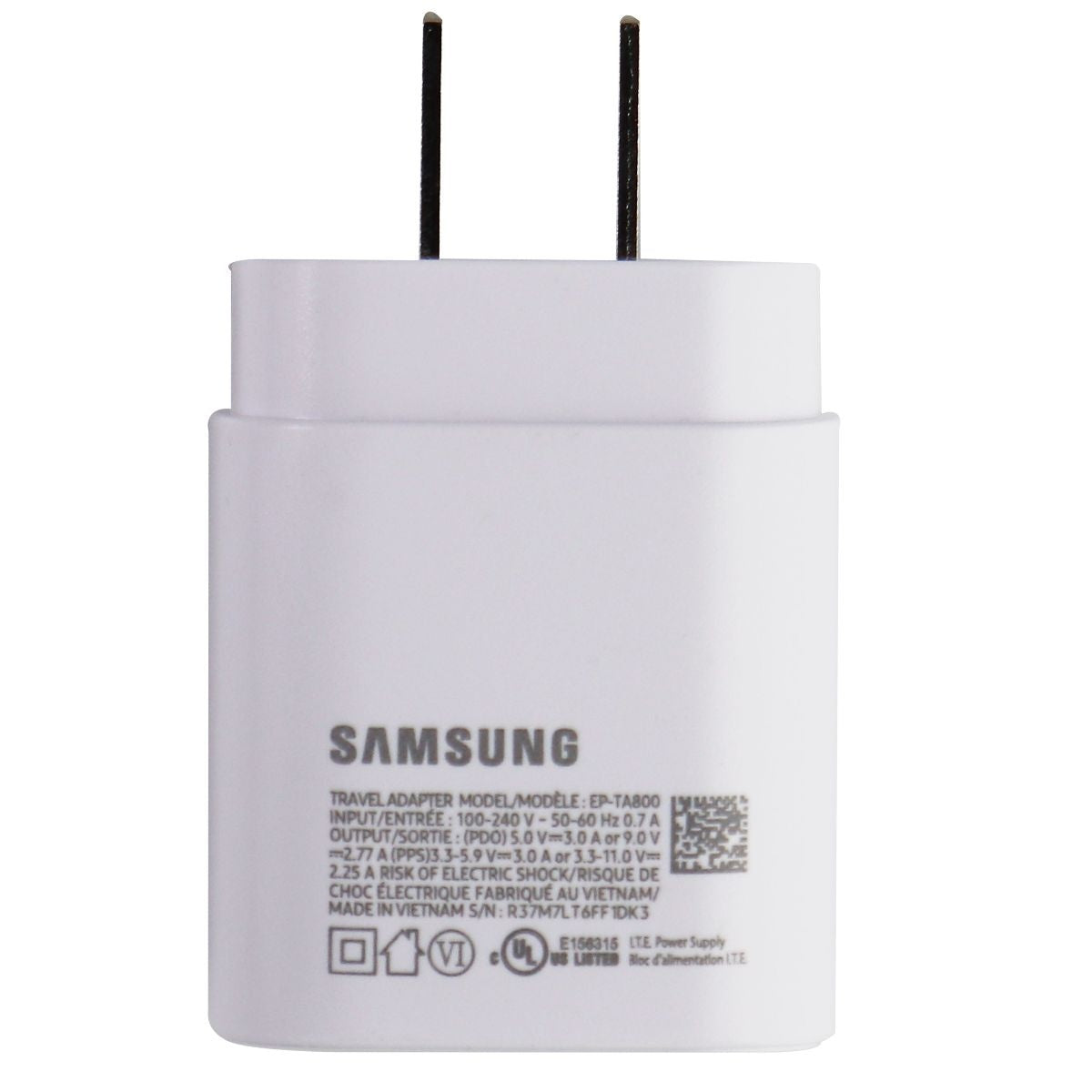 Samsung USB-C (Type C) Super Fast Wall Charger Travel Adapter - White (EP-TA800) Cell Phone - Chargers & Cradles Samsung    - Simple Cell Bulk Wholesale Pricing - USA Seller