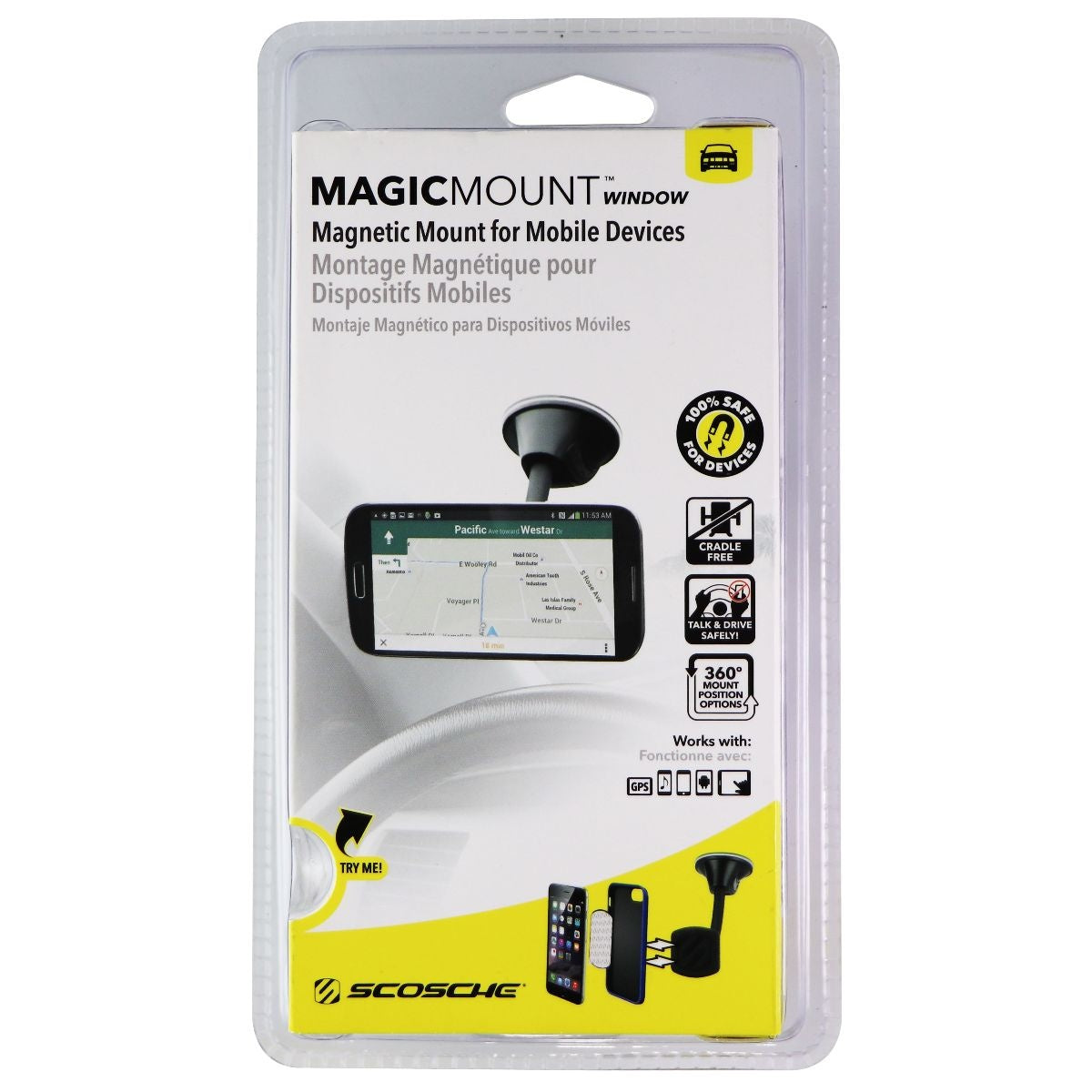 SCOSCHE MagicMount Universal Magnetic Phone/GPS Suction Cup Mount - Black Cell Phone - Mounts & Holders Scosche    - Simple Cell Bulk Wholesale Pricing - USA Seller