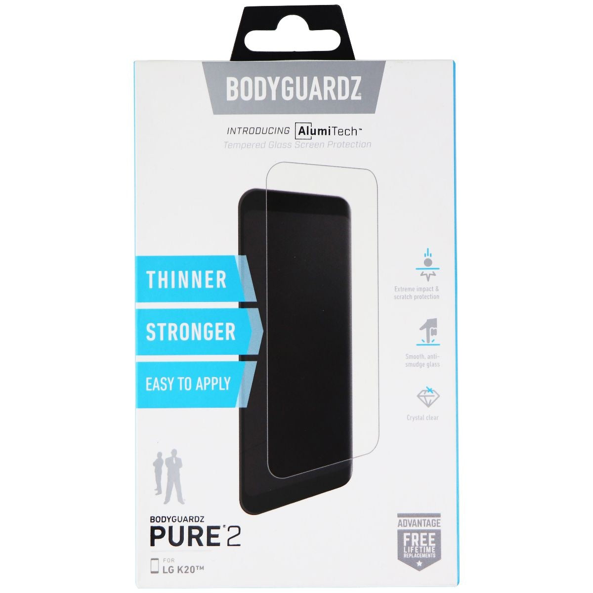 BodyGuardz Pure 2 AlumiTech Screen Protector for LG K20 - Clear Cell Phone - Screen Protectors BODYGUARDZ - Simple Cell Bulk Wholesale Pricing - USA Seller