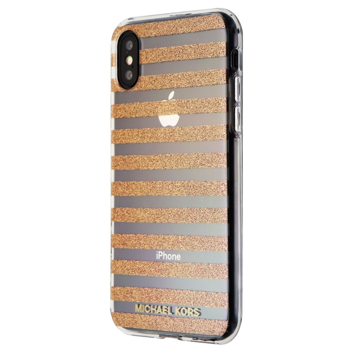 Michael Kors Glitter Stripe Snap-On Case for iPhone XS and X - Clear/Rose Gold Cell Phone - Cases, Covers & Skins Michael Kors - Simple Cell Bulk Wholesale Pricing - USA Seller