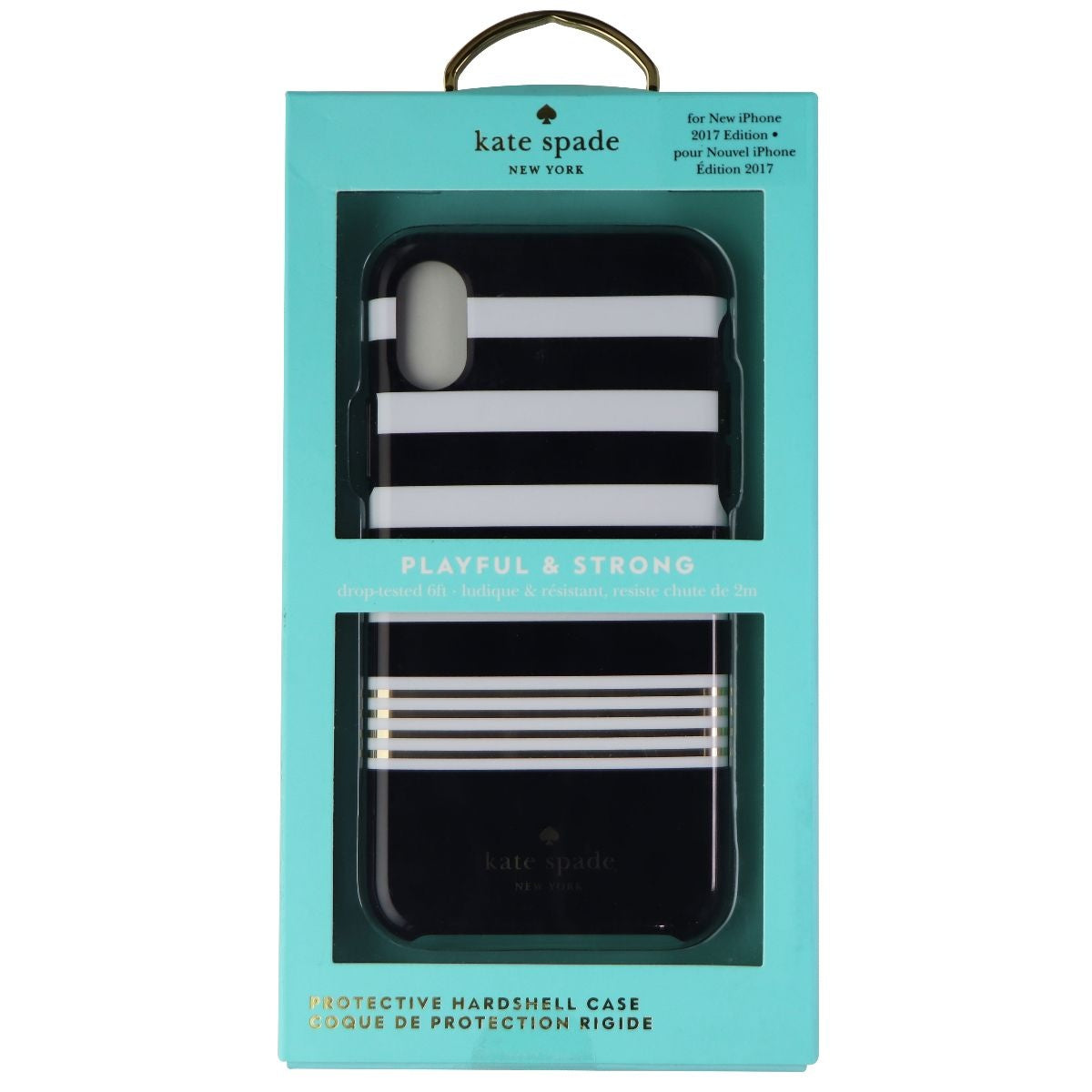 Kate Spade Hardshell Case for Apple iPhone Xs/X - Black/White/Gold Stripe Cell Phone - Cases, Covers & Skins Kate Spade - Simple Cell Bulk Wholesale Pricing - USA Seller