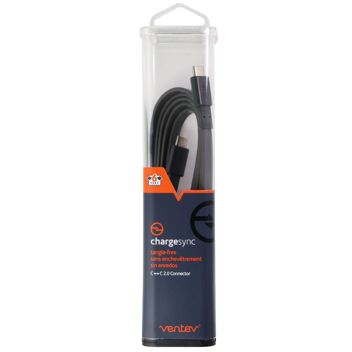 Ventev 6-Foot ChargeSync (USB-C) to (USB-C) Flat Tangle-Free Cable - Gray Cell Phone - Cables & Adapters Ventev - Simple Cell Bulk Wholesale Pricing - USA Seller