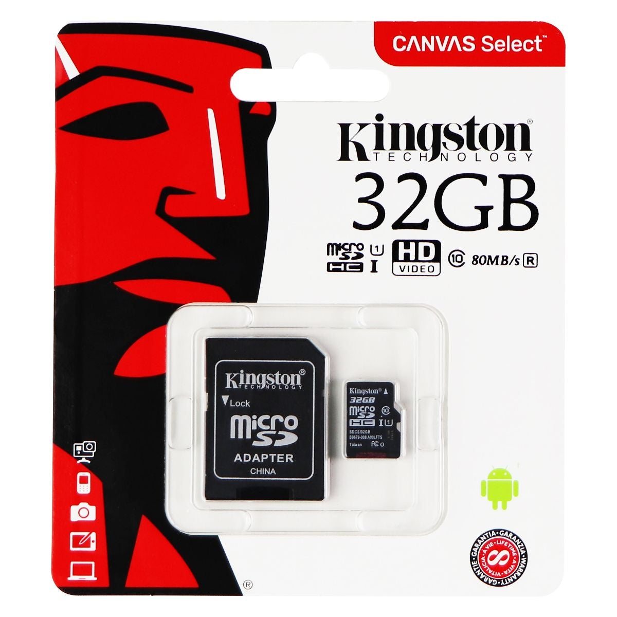 Kingston Canvas Select 32GB microSDHC Class 10 microSD Memory Card UHS-I 80MB/s Cell Phone - Memory Cards Kingston - Simple Cell Bulk Wholesale Pricing - USA Seller