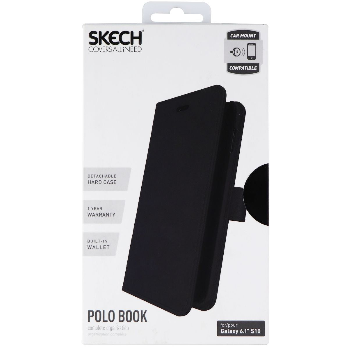 Skech Polo Book Clutch Wallet Cover Detachable Case for Galaxy S10 - Black Cell Phone - Cases, Covers & Skins Skech - Simple Cell Bulk Wholesale Pricing - USA Seller