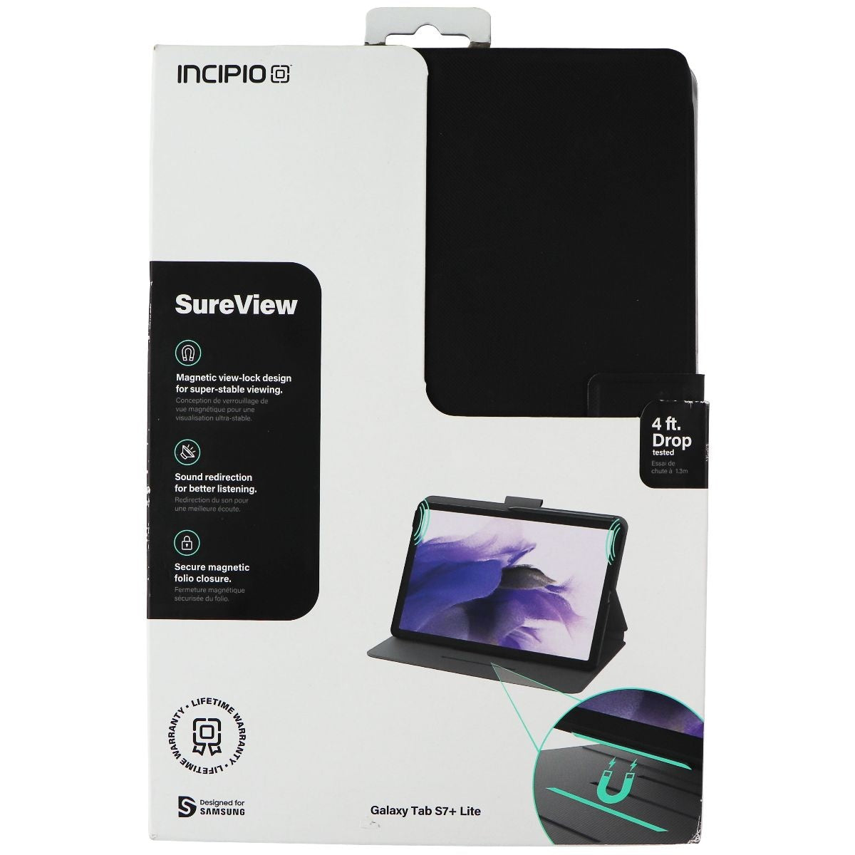 Incipio SureView Series hard Folio Case for Samsung Galaxy Tab S7+ Lite - Black iPad/Tablet Accessories - Cases, Covers, Keyboard Folios Incipio - Simple Cell Bulk Wholesale Pricing - USA Seller