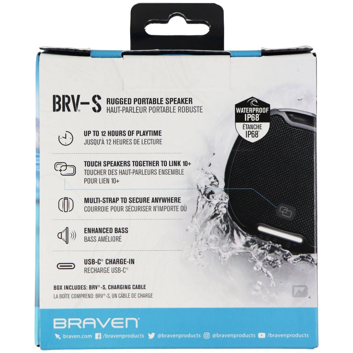 Braven BRV-S Series Rugged Portable Bluetooth Speaker - Blue Cell Phone - Audio Docks & Speakers Braven    - Simple Cell Bulk Wholesale Pricing - USA Seller