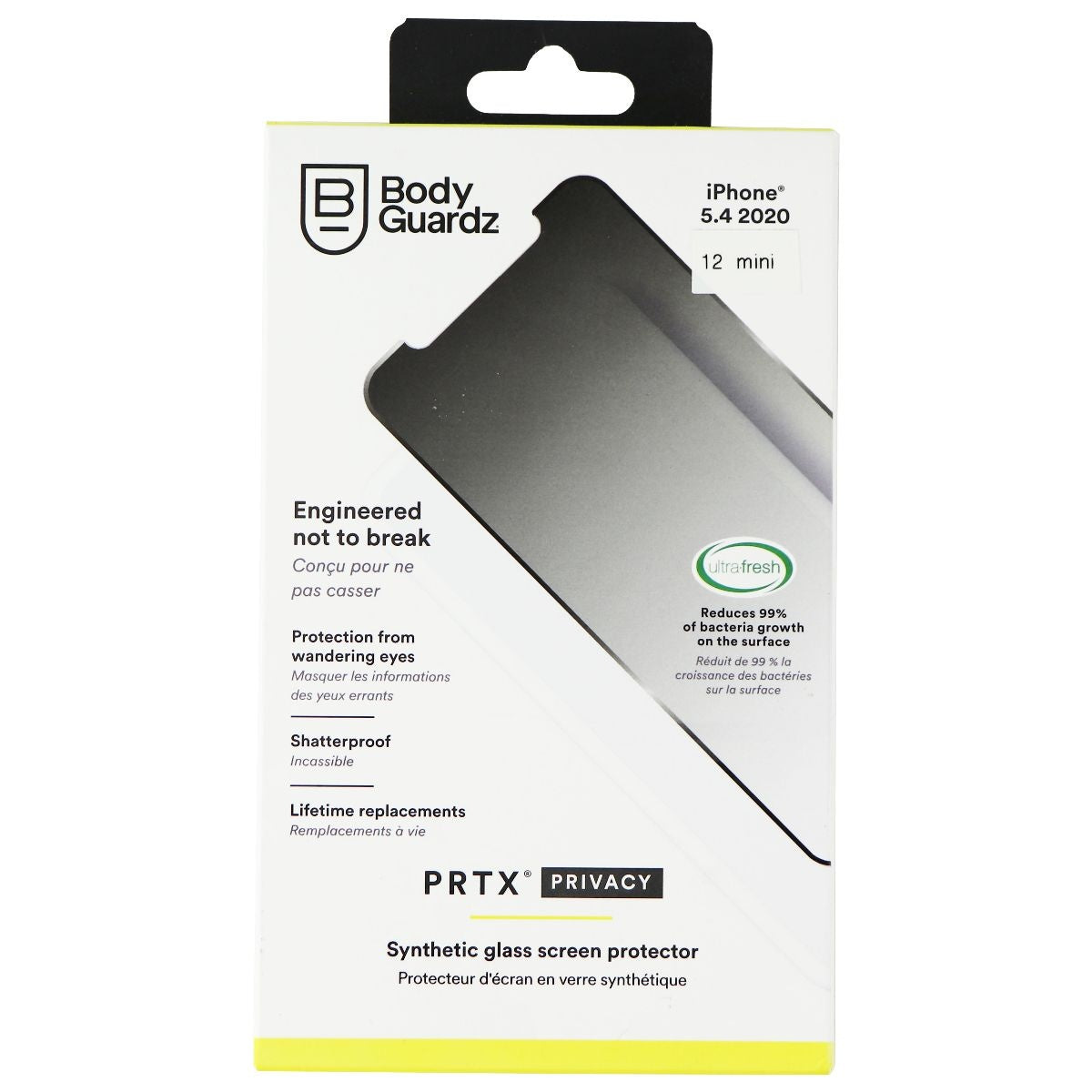 Bodyguardz PRTX Edge Privacy Screen Protector for for the iPhone 12 Mini Cell Phone - Screen Protectors BODYGUARDZ    - Simple Cell Bulk Wholesale Pricing - USA Seller