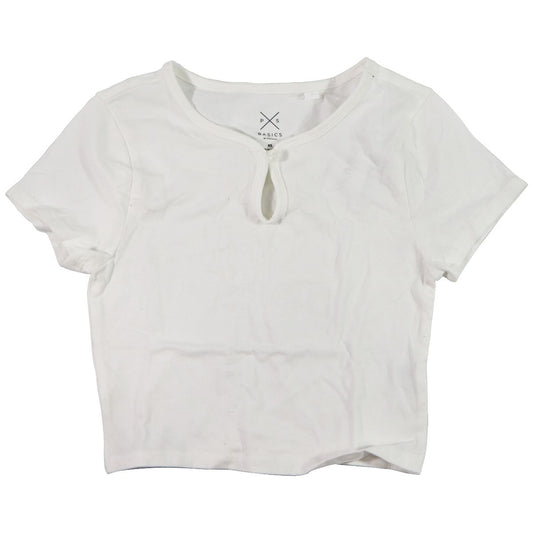 Pacsun Basic Tee with Single-Button Neck for Women - White (Size: XS)