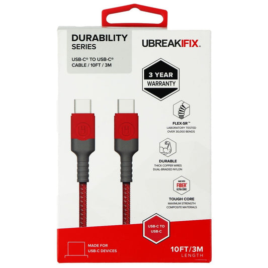 UBREAKIFIX (10-Ft) Durability Series USB-C to USB-C Braided Cable - Red