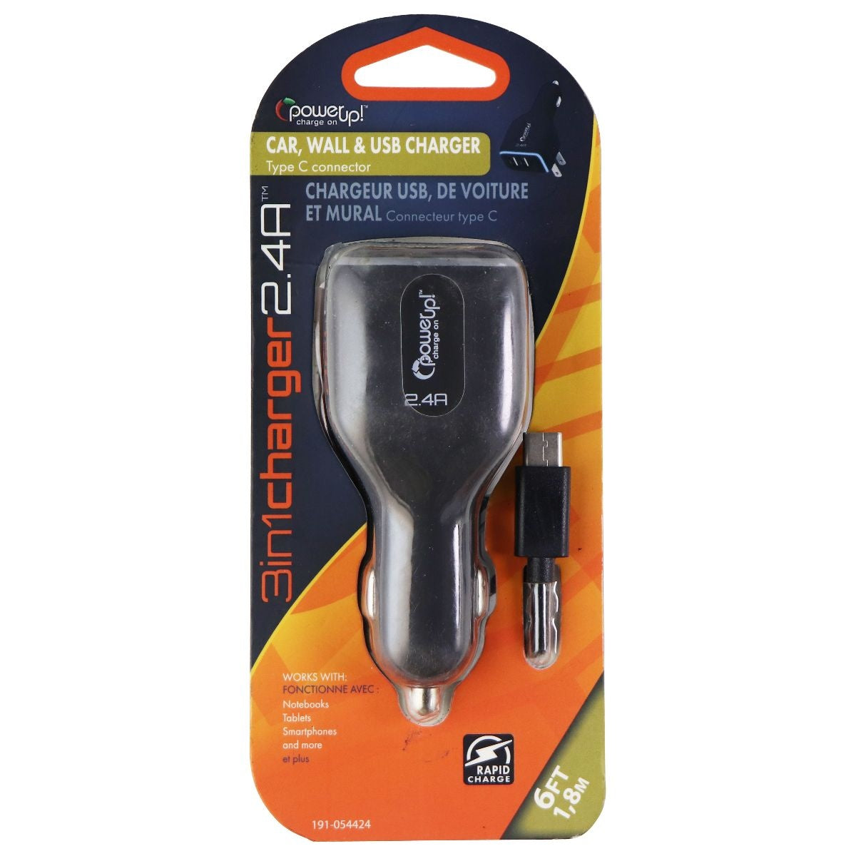 Power Up! Charge On (2.4A) Dual USB Car Adapter with 6-Foot USB-C Cable - Black Cell Phone - Chargers & Cradles Power Up! Charge On - Simple Cell Bulk Wholesale Pricing - USA Seller