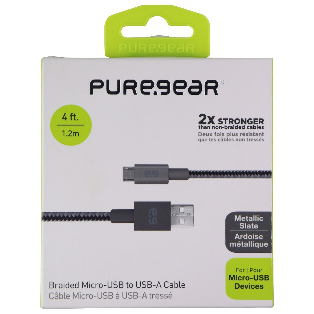 PureGear 4-Foot Braided Charge/Sync Cable for Micro-USB Devices - Metallic Slate Cell Phone - Cables & Adapters PureGear - Simple Cell Bulk Wholesale Pricing - USA Seller