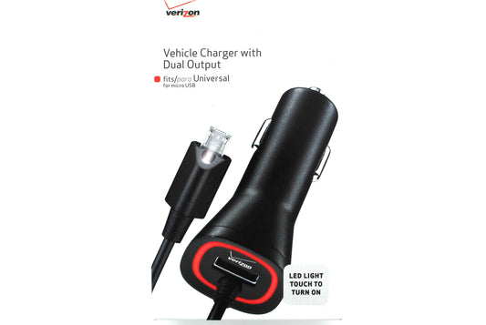 Dual Vehicle Charger New OEM in Box with 9ft Coiled Cable, Verizon, Fast Ship Cell Phone - Chargers & Cradles Xentris Wireless    - Simple Cell Bulk Wholesale Pricing - USA Seller