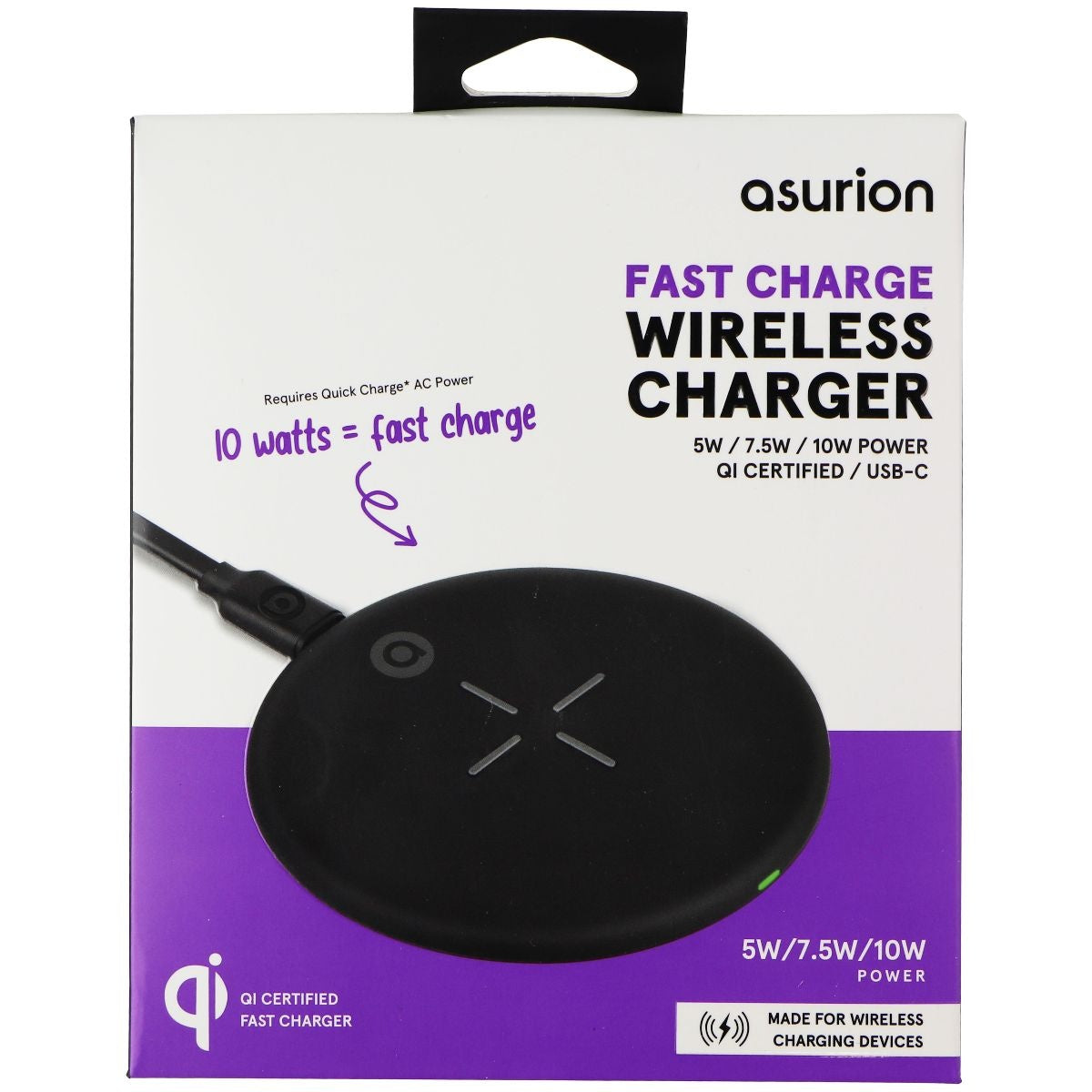 Asurion 10W Qi Certified Fast Charge Wireless Charger - Black (383197) Cell Phone - Chargers & Cradles Asurion    - Simple Cell Bulk Wholesale Pricing - USA Seller