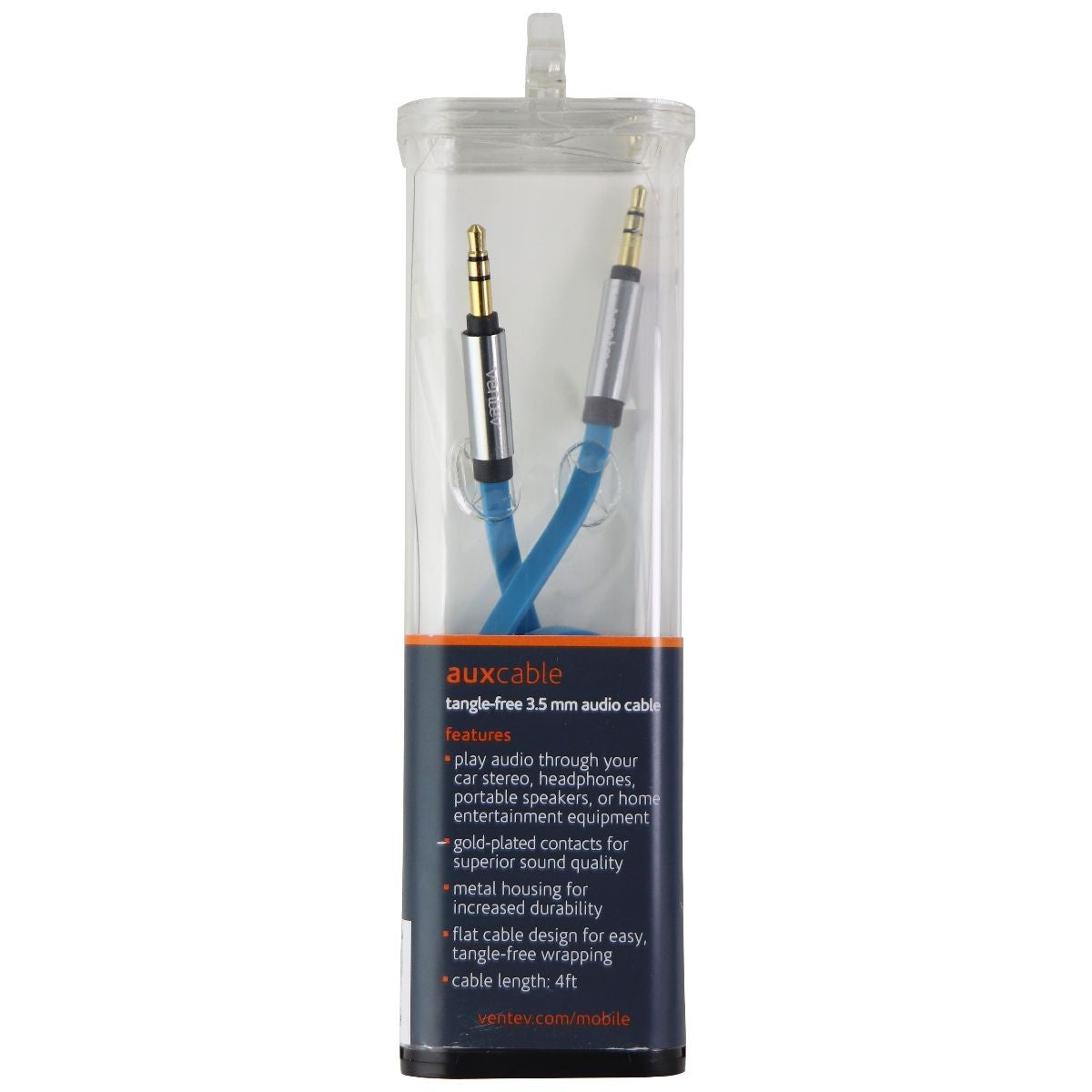 Ventev (4-Foot) 3.5mm to 3.5mm Tangle-Free Audio/Aux Cable - Blue Cell Phone - Cables & Adapters Ventev - Simple Cell Bulk Wholesale Pricing - USA Seller
