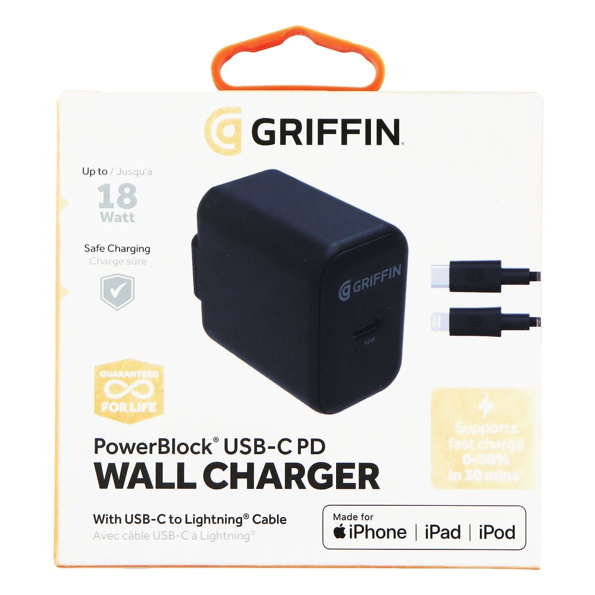 Griffin PowerBlock USB-C PD Wall Charger (18W) + USB-C to 8-Pin Cable - Black Cell Phone - Chargers & Cradles Griffin - Simple Cell Bulk Wholesale Pricing - USA Seller