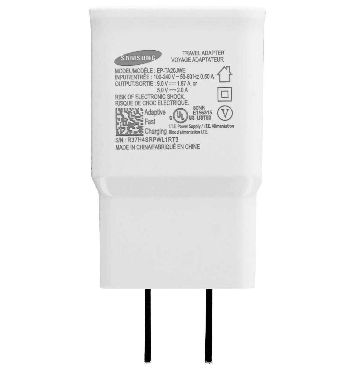 Samsung Fast Charging Single USB Wall Adapter - White (EP-TA20JWE) 3KZJ Board Cell Phone - Cables & Adapters Samsung    - Simple Cell Bulk Wholesale Pricing - USA Seller