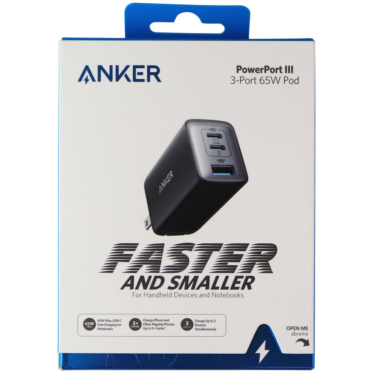 Anker Powerport III (65W) USB-C/USB-A (3-port) Charging Pod - Black (A2667J11-1) Cell Phone - Cables & Adapters Anker    - Simple Cell Bulk Wholesale Pricing - USA Seller