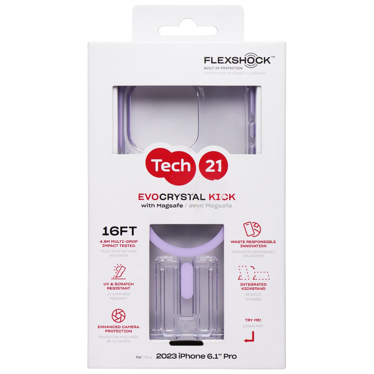 Tech21 Evo Crystal Kick Series Case for MagSafe for Apple iPhone 15 Pro - Lilac Cell Phone - Cases, Covers & Skins tech 21    - Simple Cell Bulk Wholesale Pricing - USA Seller