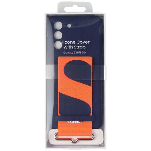 Samsung Silicone Cover Case with Strap for Galaxy S21 FE (5G) - Navy/Orange Cell Phone - Cases, Covers & Skins Samsung    - Simple Cell Bulk Wholesale Pricing - USA Seller