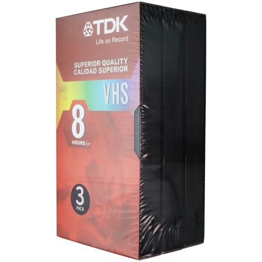 TDK T-160 VHS Tapes 8 Hour Recording Time EP - Black (3 Pack) Movies - VHS Tapes TDK    - Simple Cell Bulk Wholesale Pricing - USA Seller