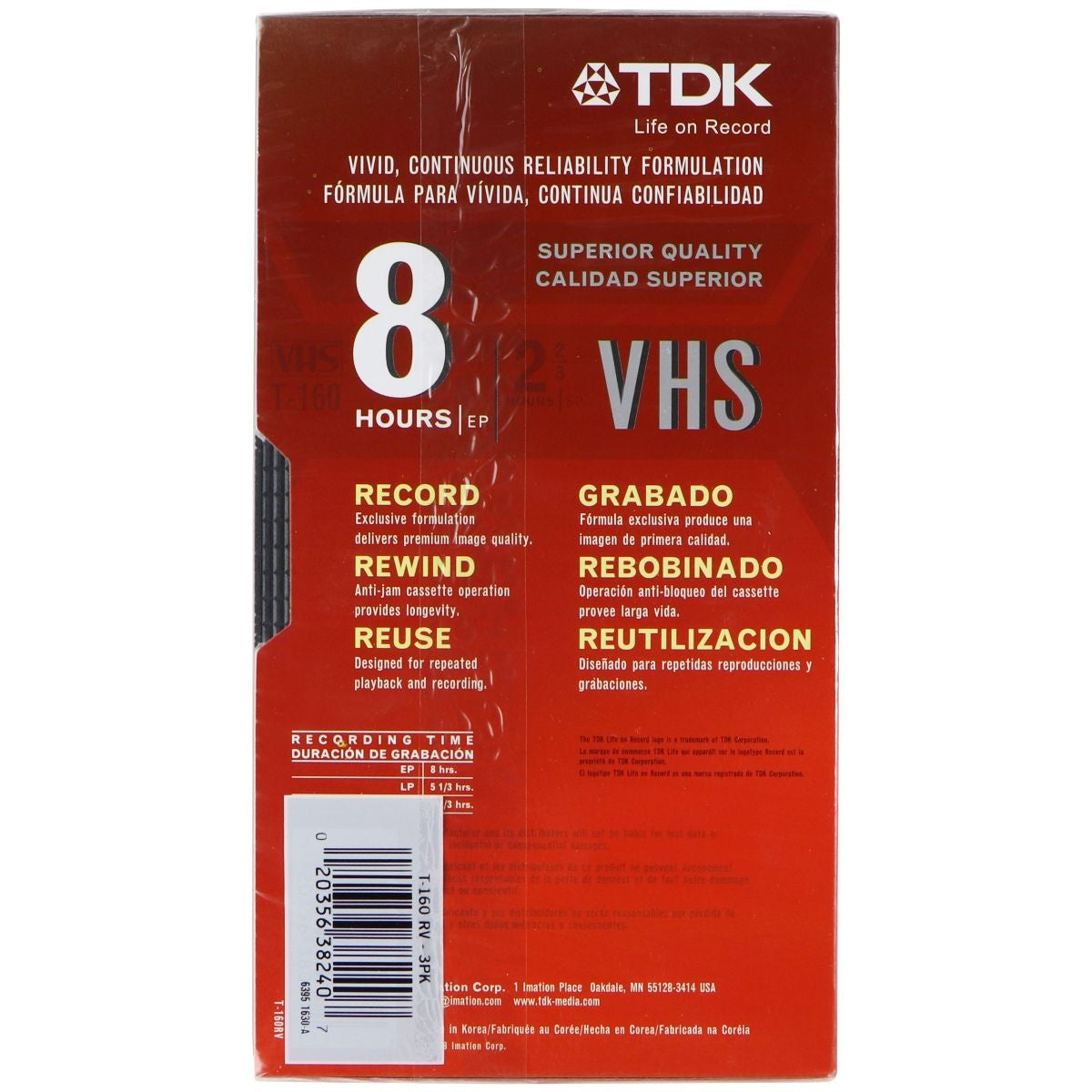 TDK T-160 VHS Tapes 8 Hour Recording Time EP - Black (3 Pack) Movies - VHS Tapes TDK    - Simple Cell Bulk Wholesale Pricing - USA Seller