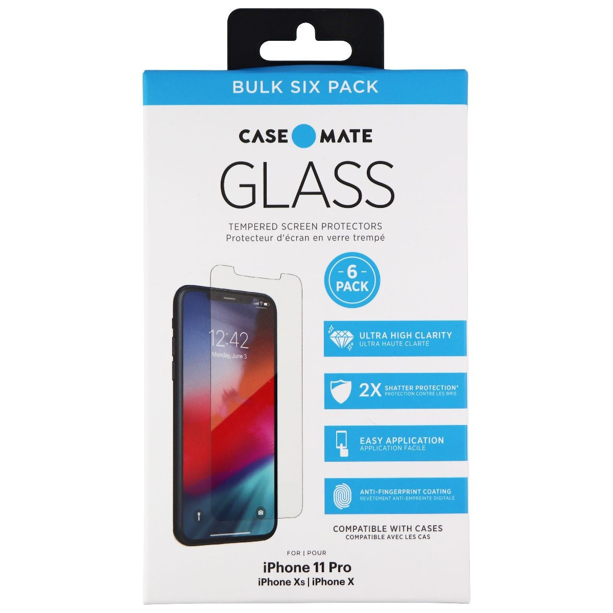 Case-Mate Tempered Glass Protector 6-Pack for iPhone 11 Pro & iPhone Xs - Clear Cell Phone - Screen Protectors Case-Mate    - Simple Cell Bulk Wholesale Pricing - USA Seller