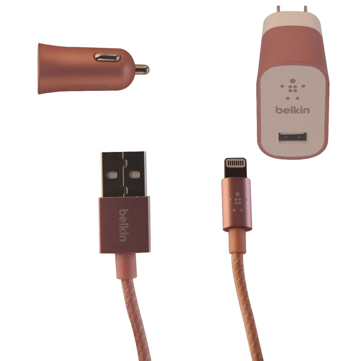 Belkin Car & Wall Charger Kit for iPhones - Pink Rose Gold Cell Phone - Chargers & Cradles Belkin    - Simple Cell Bulk Wholesale Pricing - USA Seller