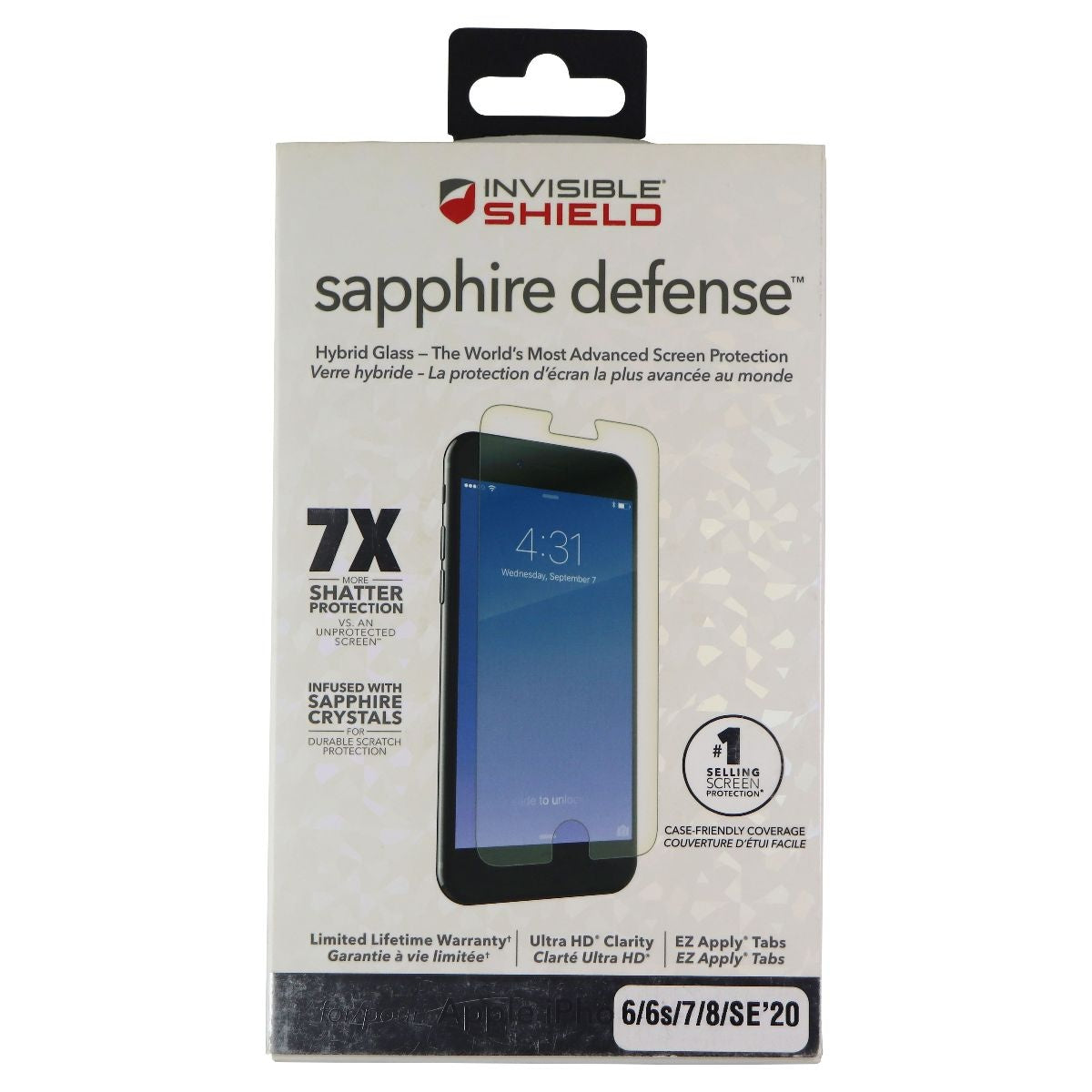 ZAGG InvisibleShield Sapphire Defense Hybrid Glass for iPhone SE 2nd Gen/8/7/6s Cell Phone - Screen Protectors Zagg    - Simple Cell Bulk Wholesale Pricing - USA Seller