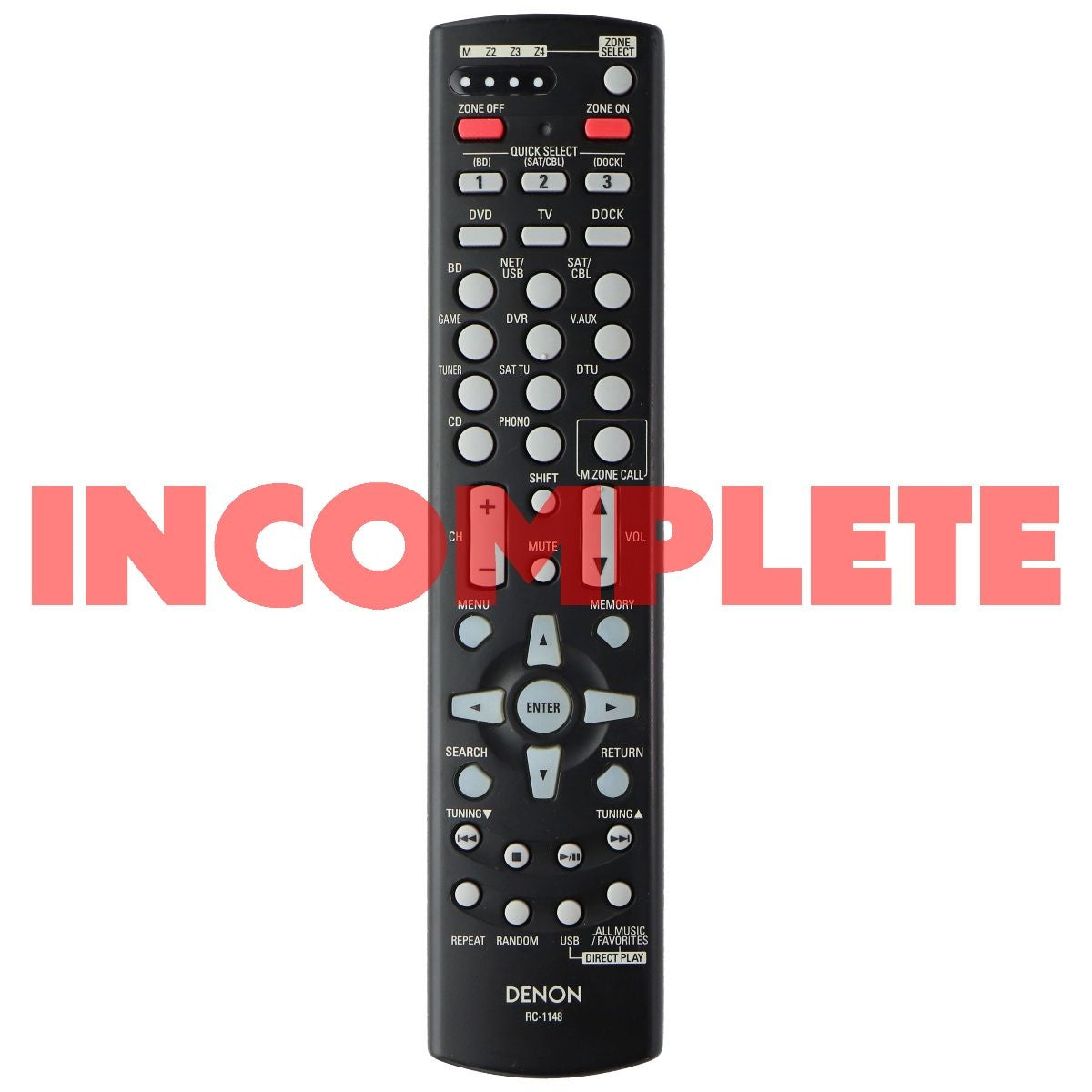 Denon OEM Remote Control (RC-1148) for Select Denon Systems - Black TV, Video & Audio Accessories - Remote Controls Denon    - Simple Cell Bulk Wholesale Pricing - USA Seller