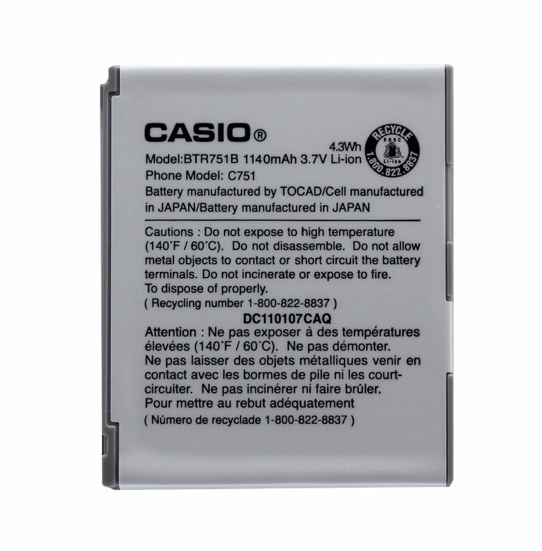 OEM Casio BTR751B 1140 mAh Replacement Battery for  GzOne Ravine C751 Cell Phone - Batteries Casio    - Simple Cell Bulk Wholesale Pricing - USA Seller