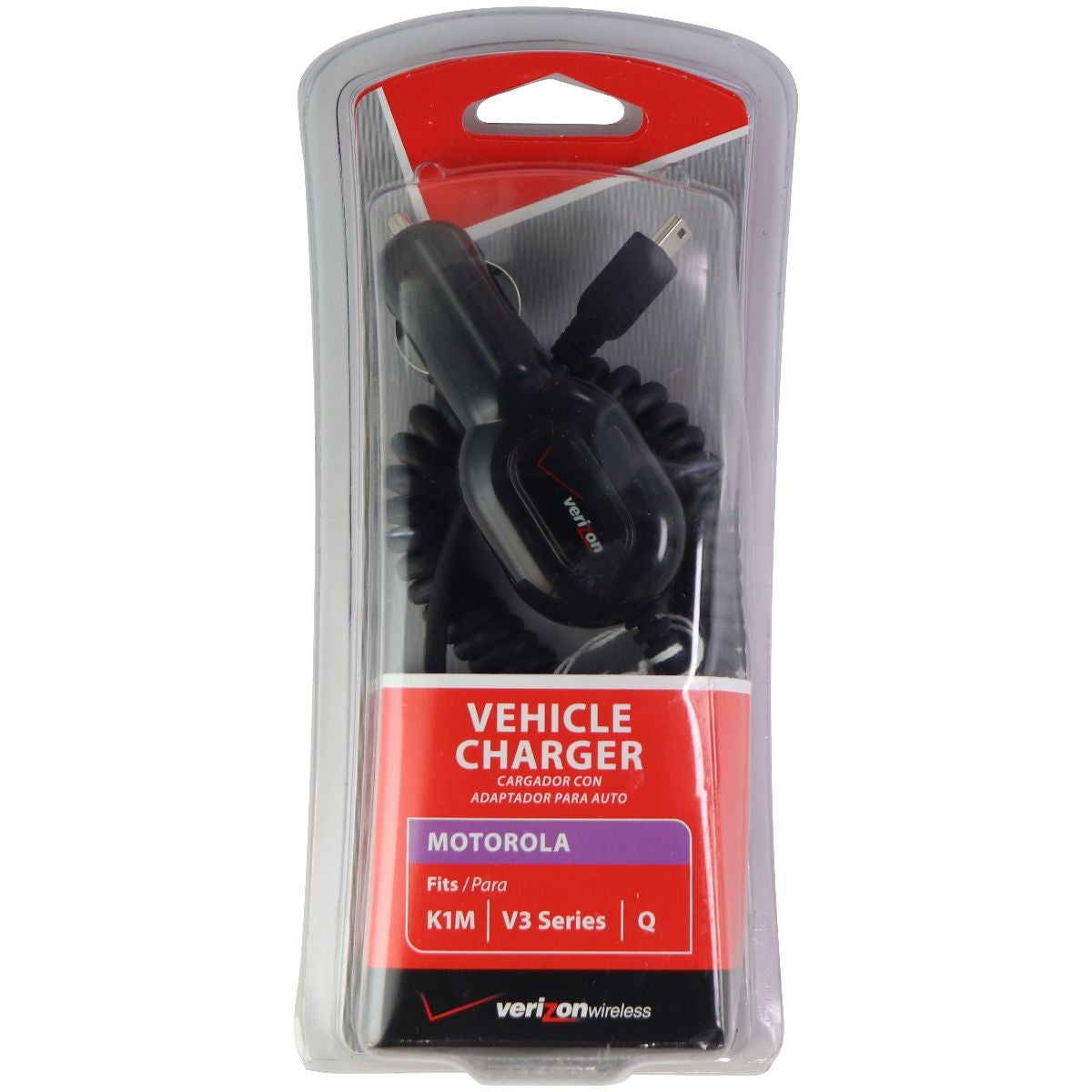 Verizon Mini-USB Coiled Vehicle Charger for Motorola K1M / V3 Series / Q - Black Cell Phone - Chargers & Cradles Verizon    - Simple Cell Bulk Wholesale Pricing - USA Seller