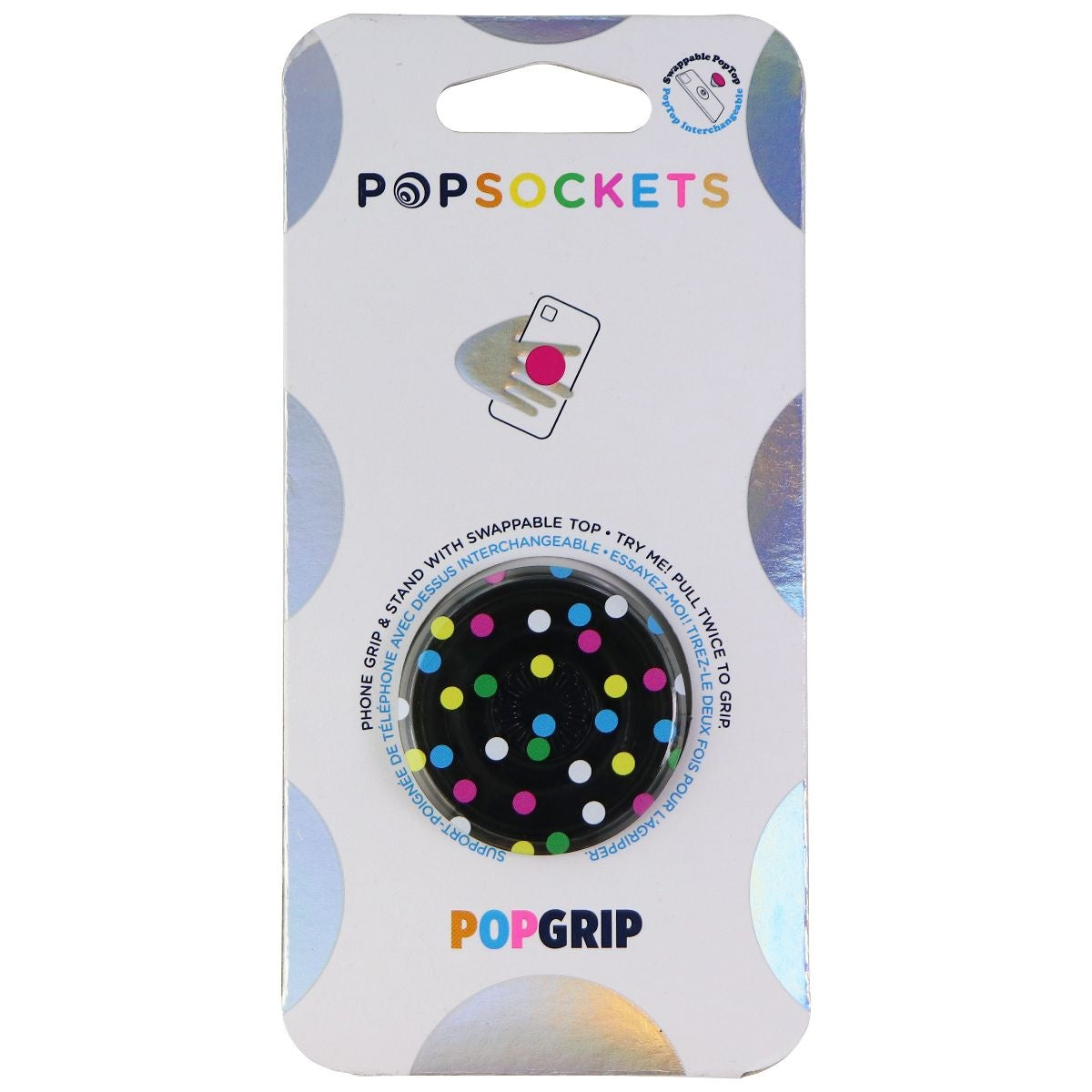 PopSockets PopGrip Expanding Stand and Grip w/ Swappable Top - Black Disco Dots Cell Phone - Mounts & Holders PopSockets    - Simple Cell Bulk Wholesale Pricing - USA Seller