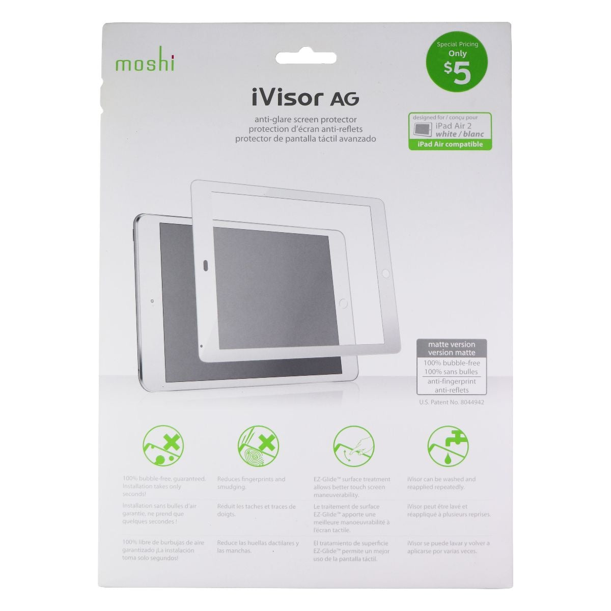 Moshi iVisor AG Anti-Glare Screen Protector for Apple iPad Air 2 - White/Clear Cell Phone - Screen Protectors Moshi    - Simple Cell Bulk Wholesale Pricing - USA Seller