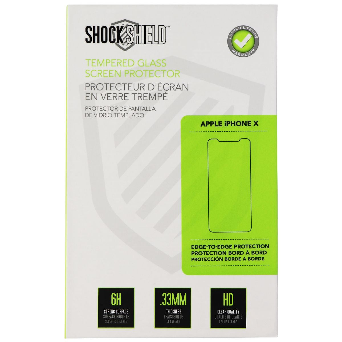 Shock Shield Edge-to-Edge Tempered Glass Screen Protector for Apple iPhone Xs/X Cell Phone - Screen Protectors Shock Shield    - Simple Cell Bulk Wholesale Pricing - USA Seller