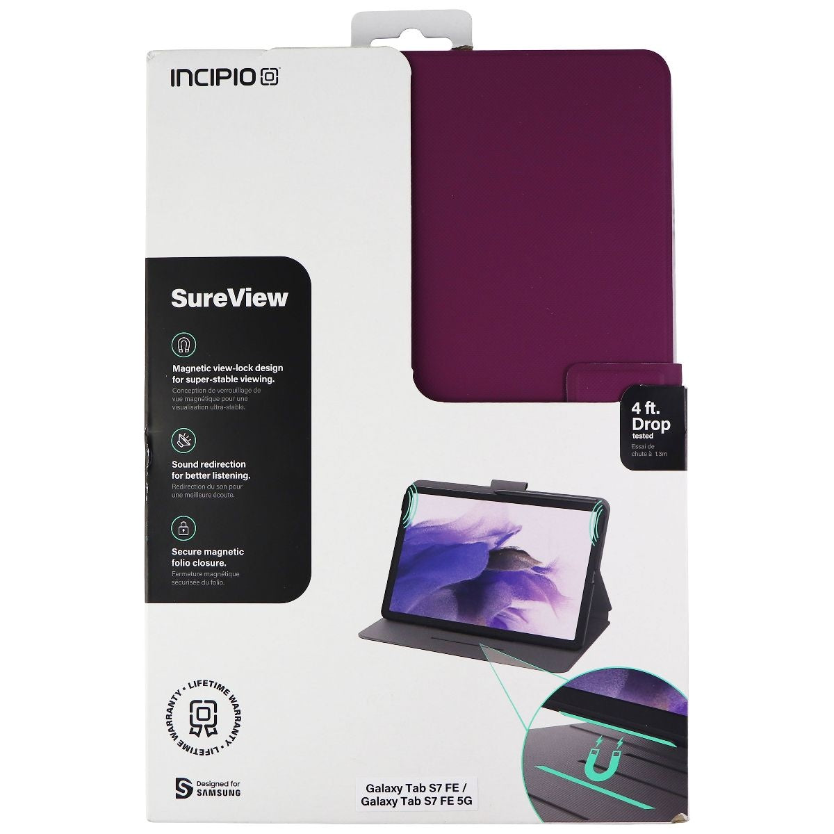 Incipio SureView Folio Case for Samsung Galaxy Tab S7 FE & Tab S7 FE 5G - Plum iPad/Tablet Accessories - Cases, Covers, Keyboard Folios Incipio    - Simple Cell Bulk Wholesale Pricing - USA Seller