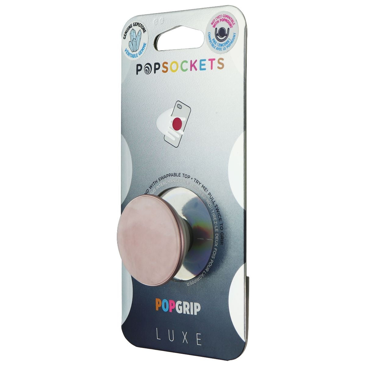 PopSockets PopGrip Luxe Series Swappable Grip and Stand - Genuine Rose Quartz Cell Phone - Mounts & Holders PopSockets    - Simple Cell Bulk Wholesale Pricing - USA Seller