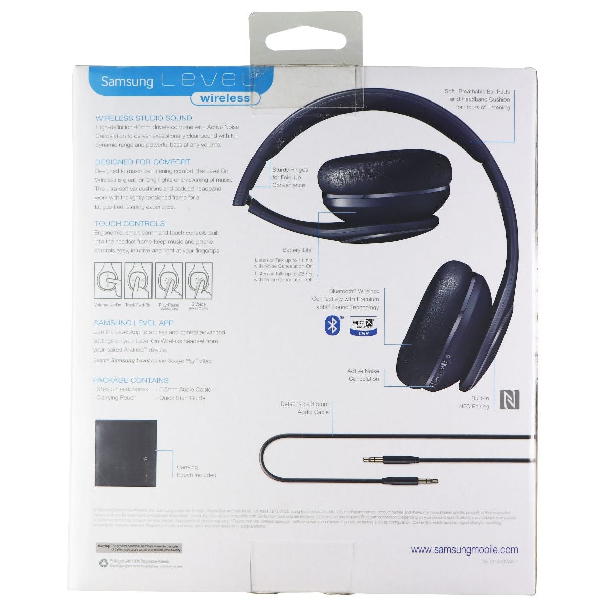 Samsung Level On Wireless Noise Canceling Headphones with Microphone - Blue Portable Audio - Headphones Samsung    - Simple Cell Bulk Wholesale Pricing - USA Seller