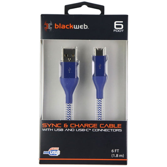 Blackweb (6-Foot) USB to USB-C Charge/Sync Braided Cable - Blue / White Cell Phone - Cables & Adapters BlackWeb    - Simple Cell Bulk Wholesale Pricing - USA Seller