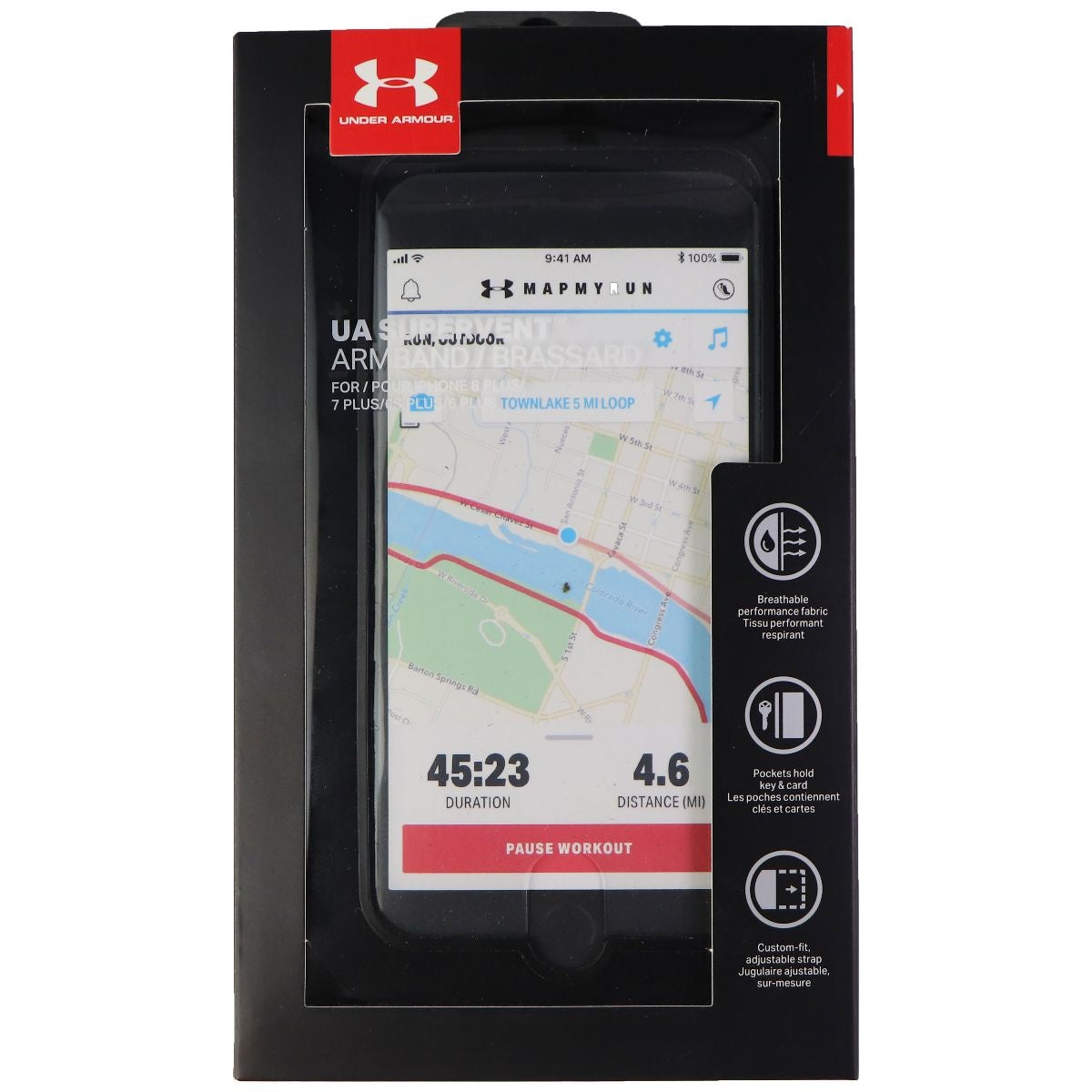 Under Armour Supervent Armband for iPhone 8 Plus/7 Plus/6s Plus/6 Plus - Black Cell Phone - Armbands Under Armour    - Simple Cell Bulk Wholesale Pricing - USA Seller