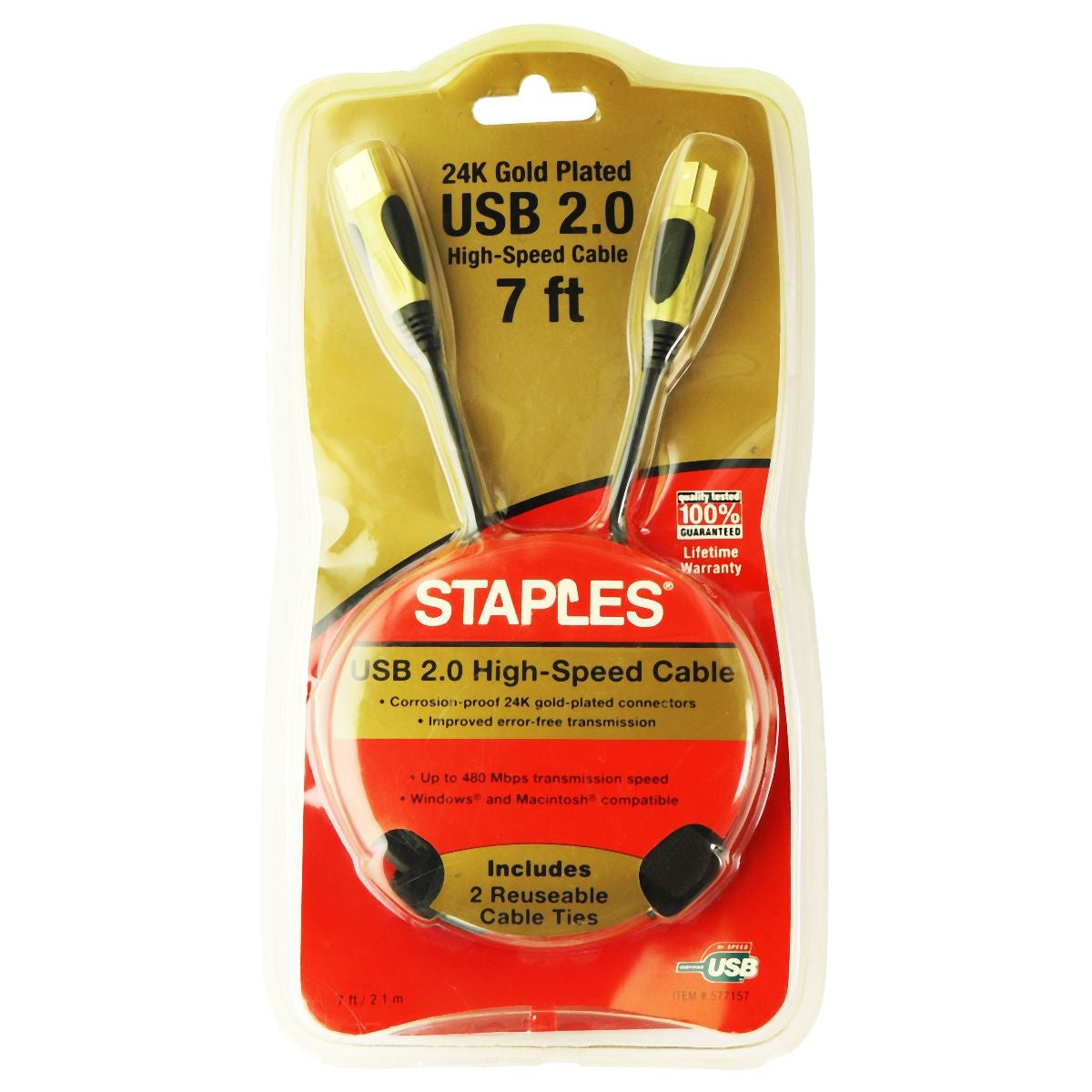 Staples (7-Ft) 24K Gold Plated USB 2.0 Printer/Hub Cable - Black Computer/Network - USB Cables, Hubs & Adapters Staples    - Simple Cell Bulk Wholesale Pricing - USA Seller