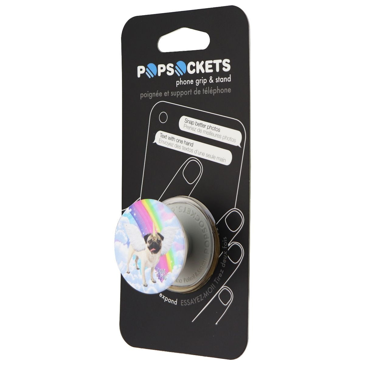 PopSockets: Collapsible Grip & Stand for Phones/Tablets - Angel Doug/Rainbow Pug Cell Phone - Mounts & Holders PopSockets    - Simple Cell Bulk Wholesale Pricing - USA Seller