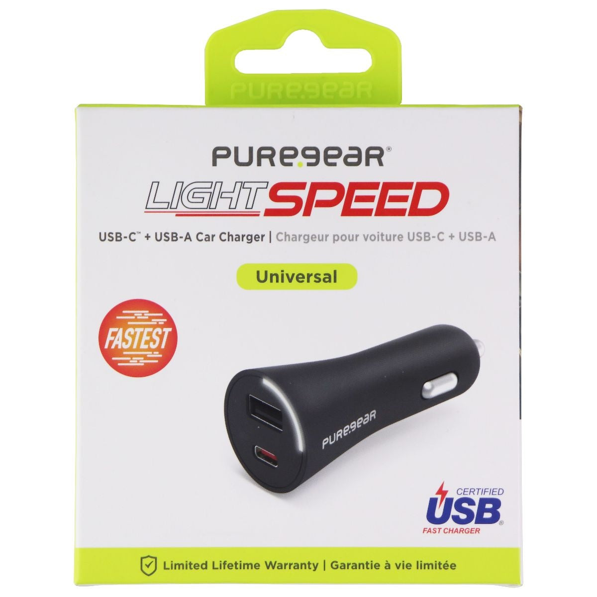 PureGear 30-Watt LightSpeed USB-C and USB-A Car Charger - Black (62811PG) Cell Phone - Chargers & Cradles PureGear    - Simple Cell Bulk Wholesale Pricing - USA Seller