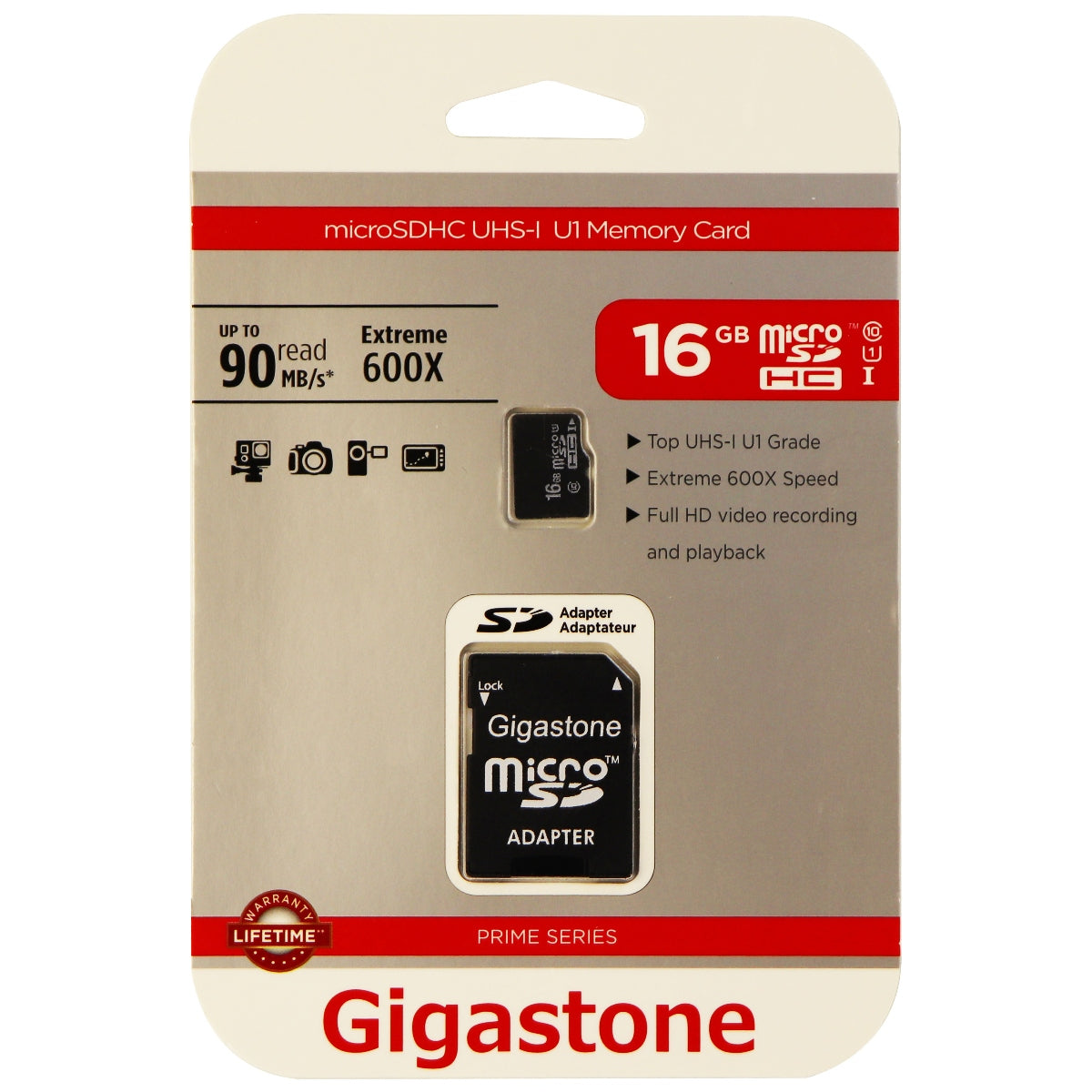 Gigastone MicroSDHC UHS-1 Class 10 (16GB) Memory Card and Adapter - Black Digital Camera - Memory Cards Gigastone    - Simple Cell Bulk Wholesale Pricing - USA Seller