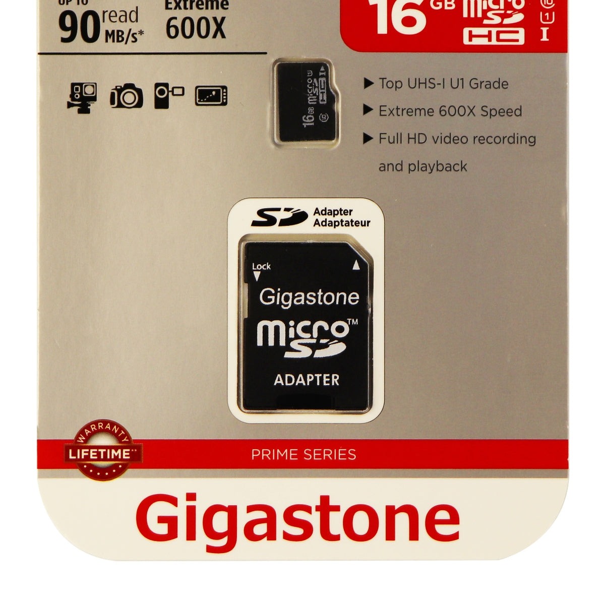 Gigastone MicroSDHC UHS-1 Class 10 (16GB) Memory Card and Adapter - Black Digital Camera - Memory Cards Gigastone    - Simple Cell Bulk Wholesale Pricing - USA Seller