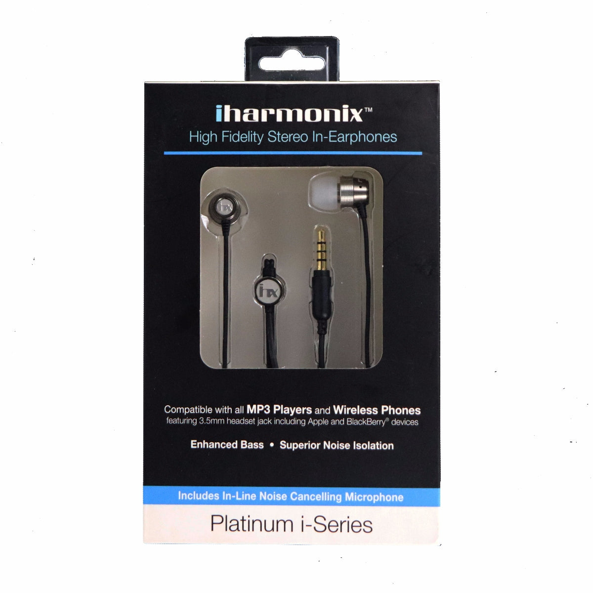 iHarmonix Platinum i-Series Wired 3.5mm Stereo Headphones with Mic - Black Portable Audio - Headphones iHarmonix    - Simple Cell Bulk Wholesale Pricing - USA Seller